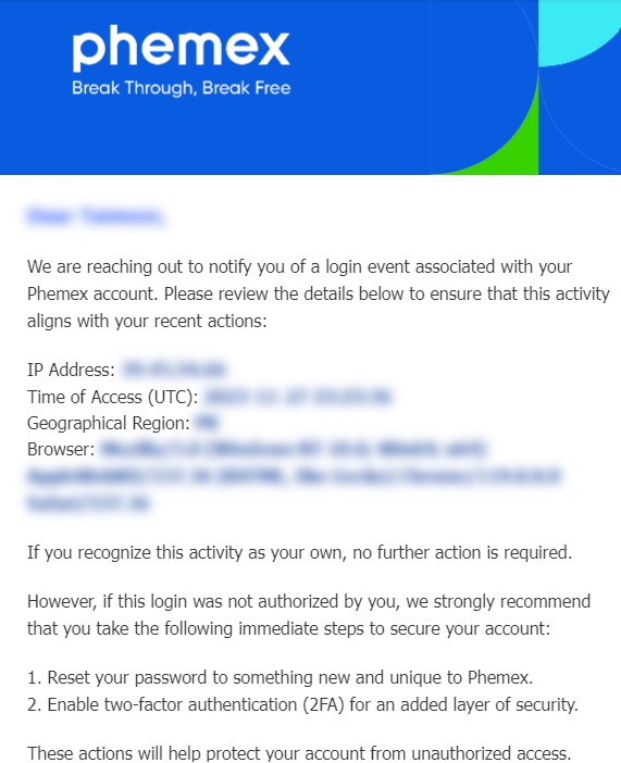 Phemex account scam