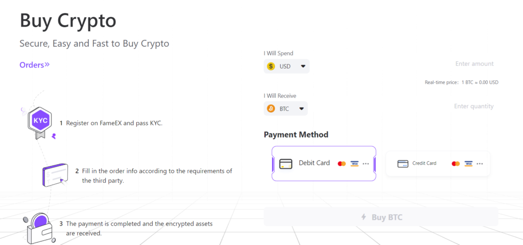 buy crypto using credit debit cards fameex exchange