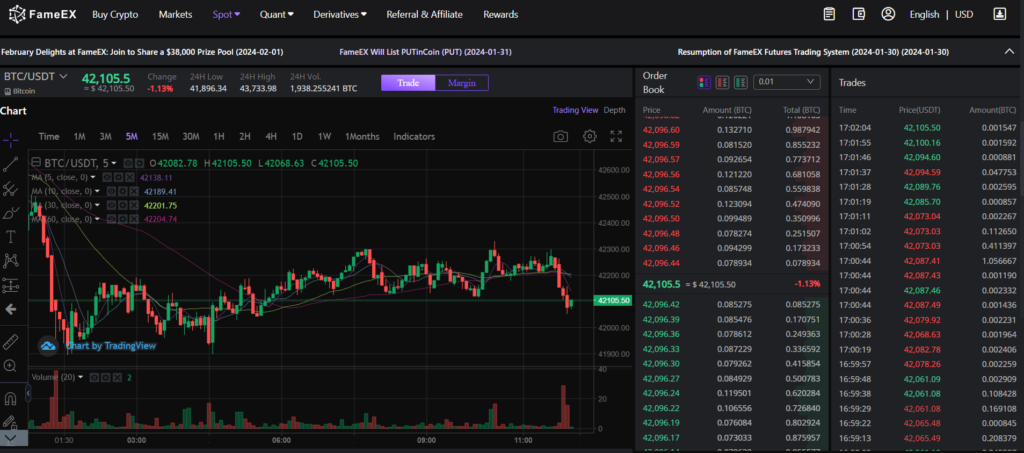 fameex trading interface