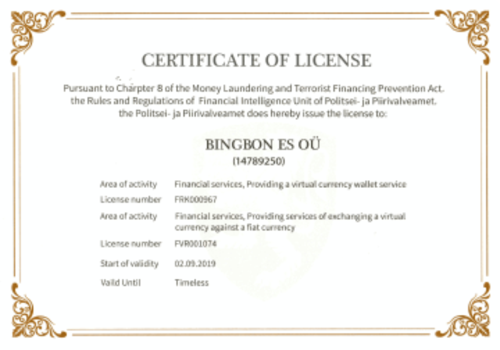 BingX Licenses information